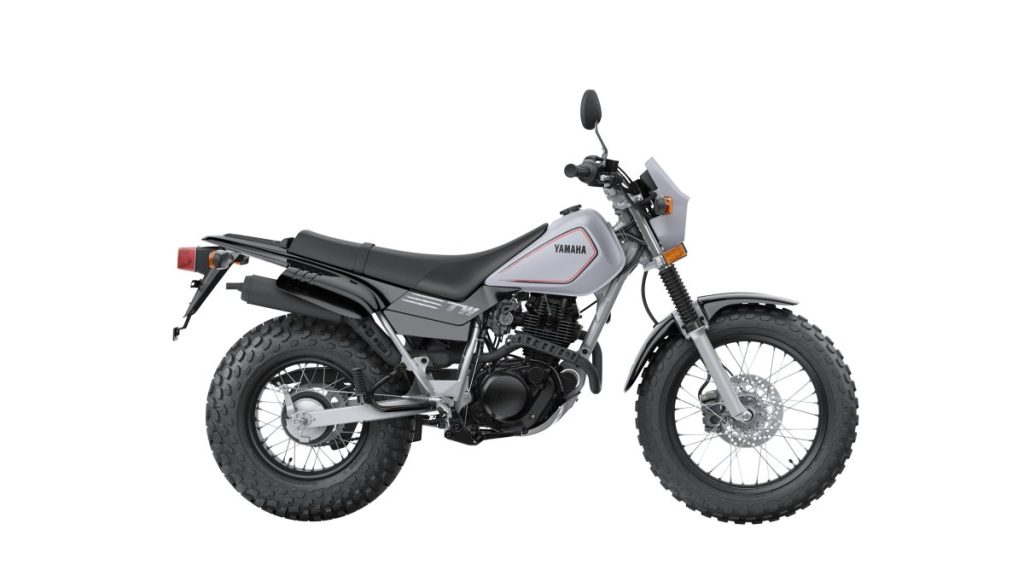 2024 Yamaha TW200: Distinctive dual-sport bike with electric start, low seat height, and fat tires for all-terrain confidence.